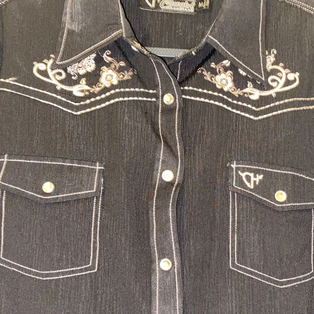 Black Embroidered Button Down Shirt - Picture 2 of 9